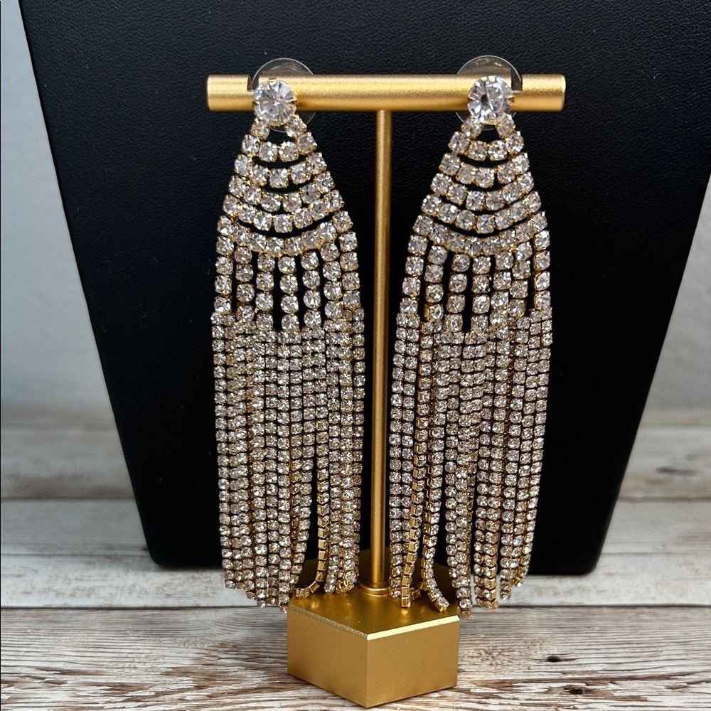 Elegant Gold Rhinestone Dangle Earrings
